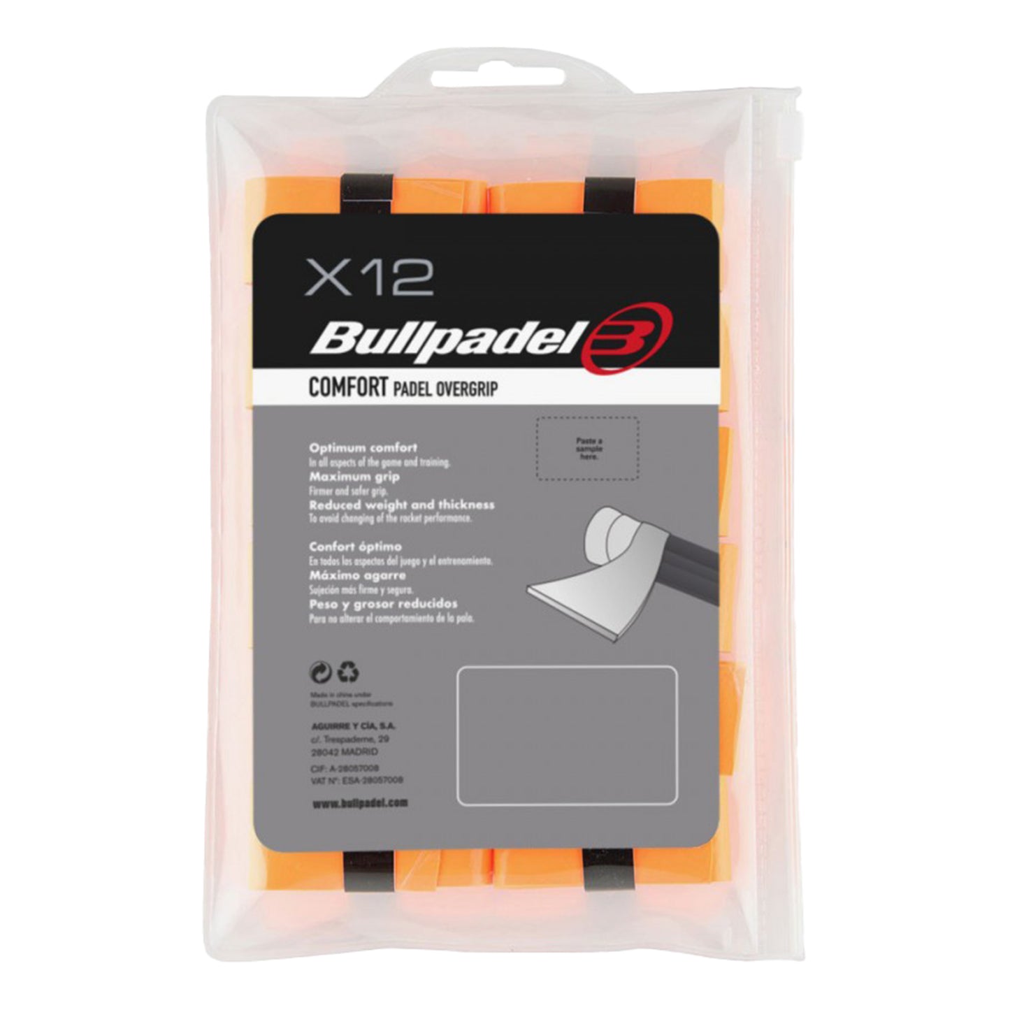 Bullpadel GB-1600 PACK 12 COMFORT-Neonorange Bullpadel GB-1600 PACK 12 COMFORT-Neonorange