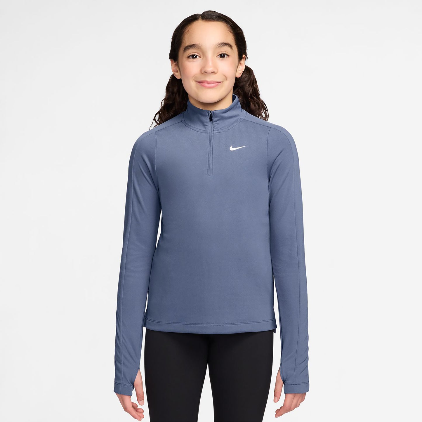Nike Dri-Fit Half-Zip Långärmat Flickor - blågrå, vit