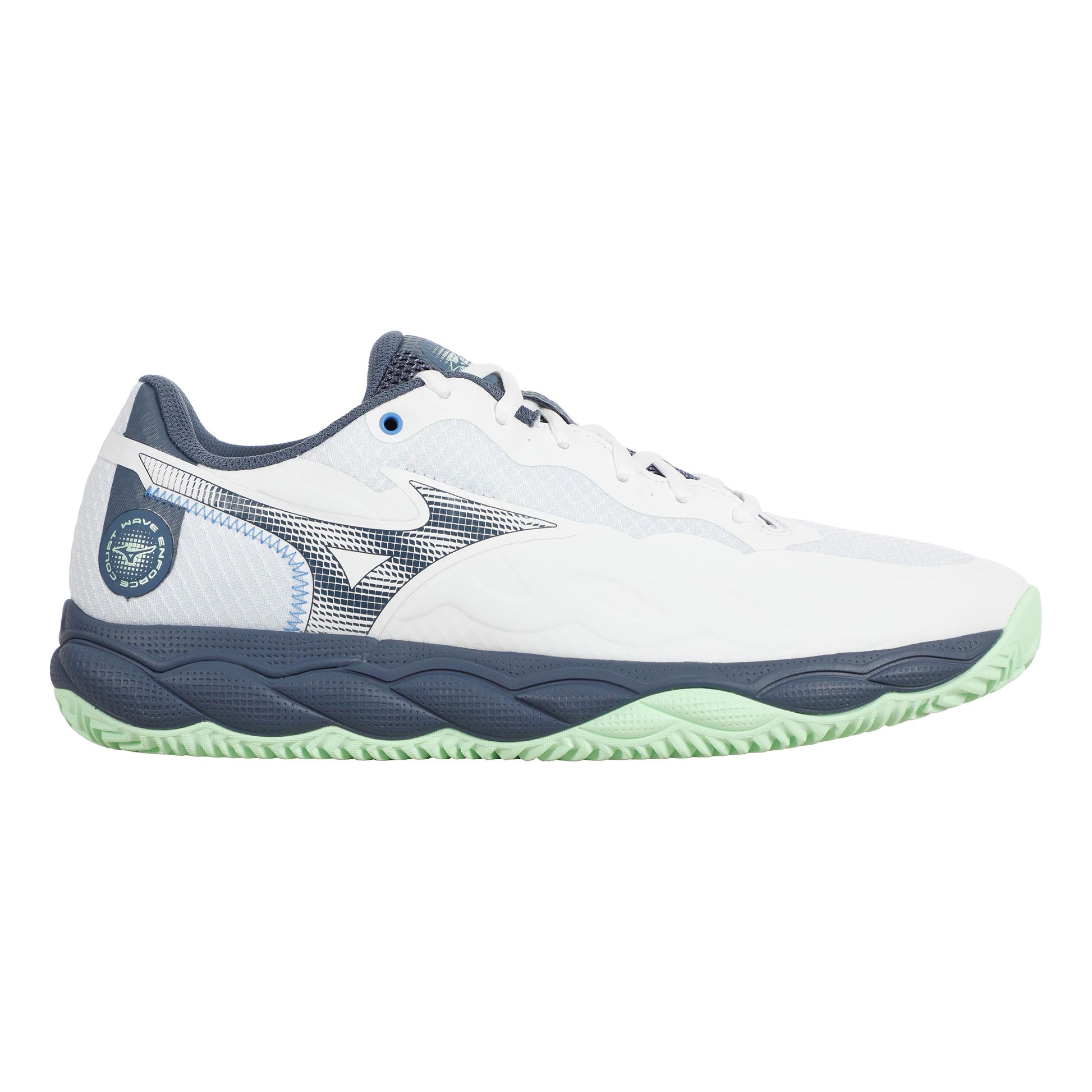 Mizuno Wave Enforce Court Sko För Grus Herrar-Vit,Blågrå