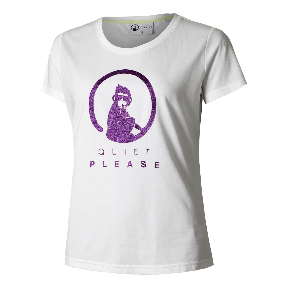 Quiet Please Baseline Glitter T-shirt Damer-Vit