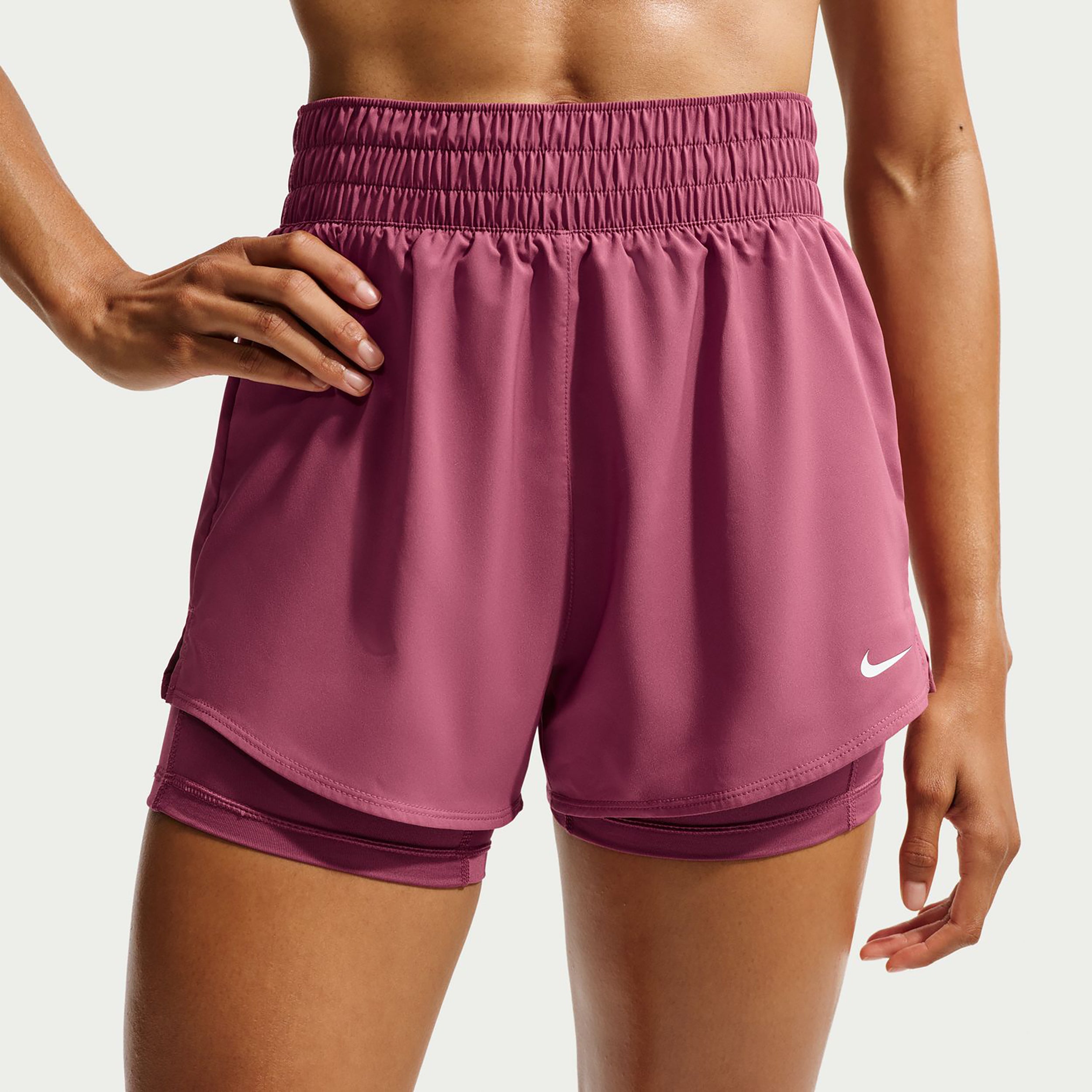 Nike Dri-Fit One High Rise 2in1 3in Shorts Damer - mauve