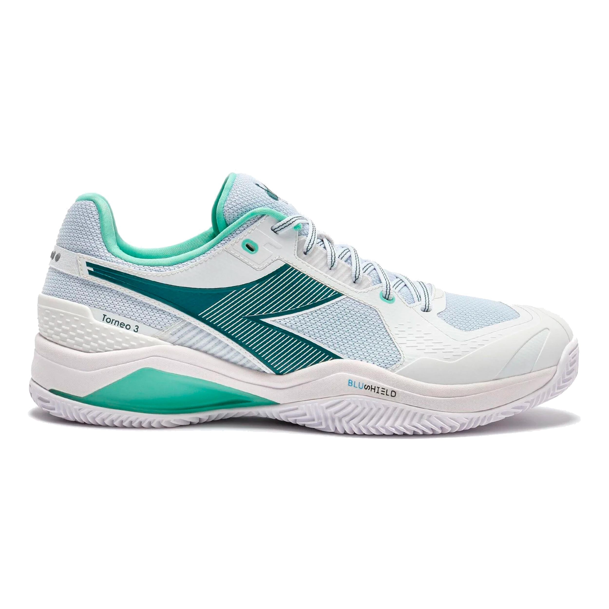 Diadora Blushield Torneo 3 Sko för grus Herrar-vit, petrol