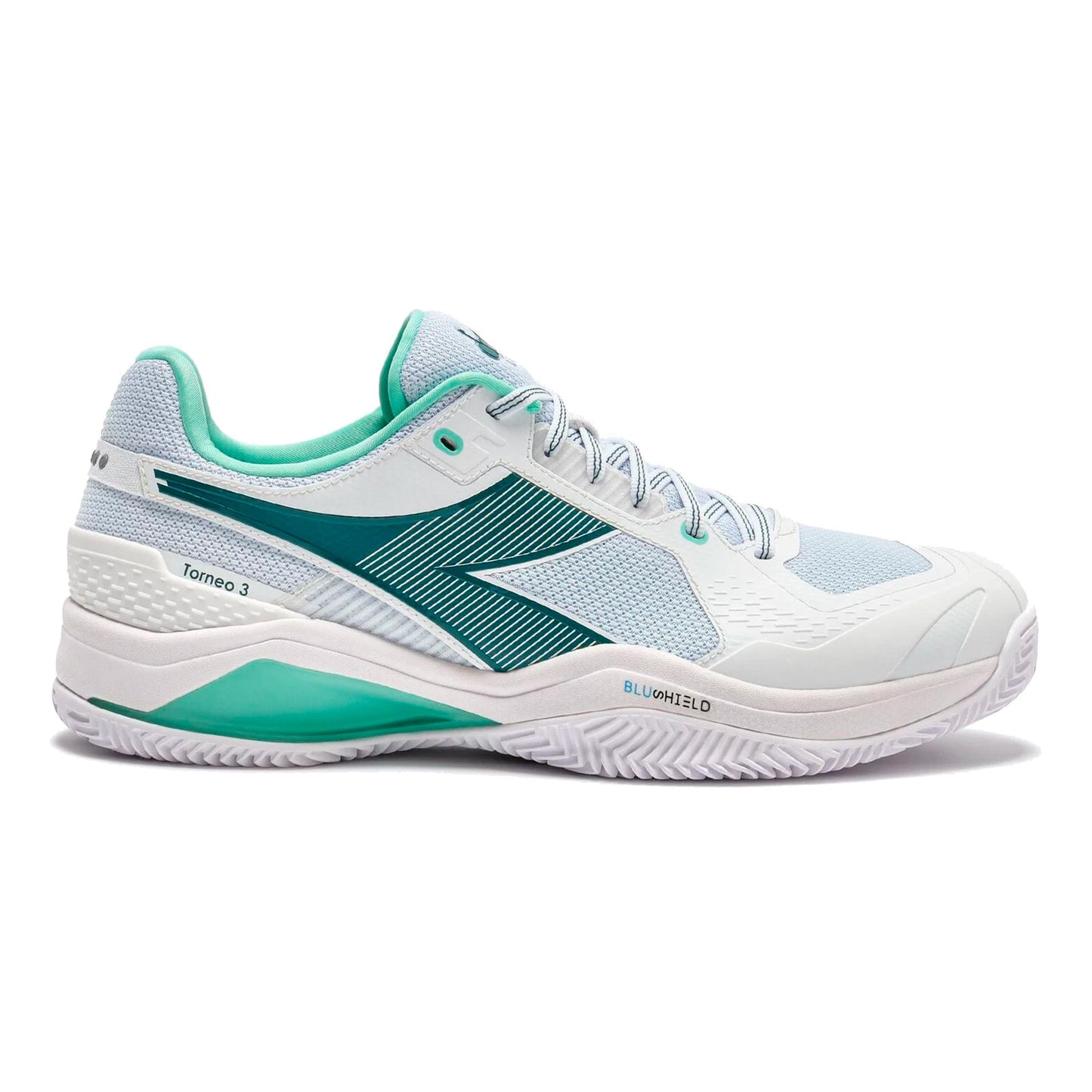Diadora Blushield Torneo 3 Sko för grus Herrar-vit, petrol