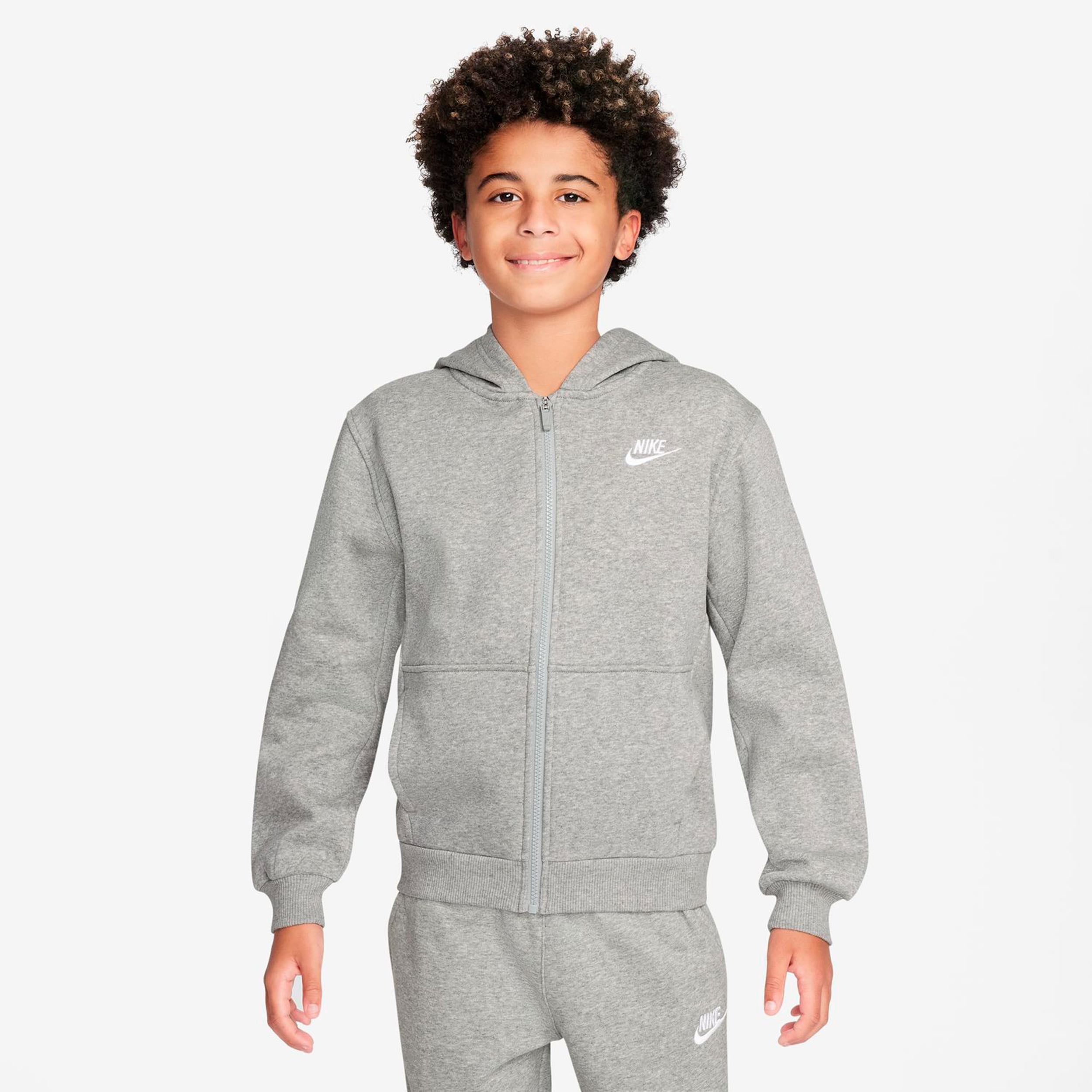Nike Club Fleece Full-Zip Sweat-jacka Barn - grå