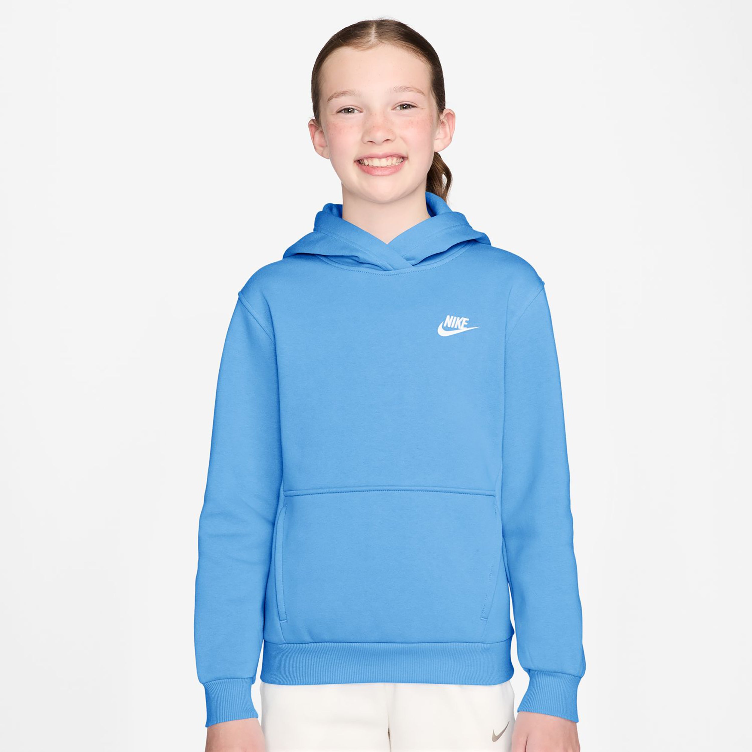Nike Club Fleece Huvtröja Barn - ljusblå, vit